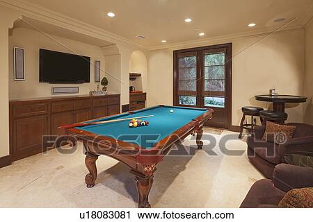 Billiards table in games room View Large Photo Image Stock Image - Billiards table in games room. Fotosearch
