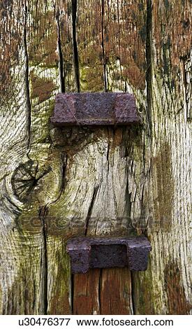 Stock Photo - Close-up detail of weathered wooden fence post. Fotosearch