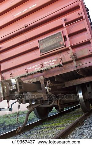 Close up view of industrial railway carriage View Large Photo Image Stock Photo - Close up view of industrial railway carriage. Fotosearch