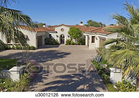 Stock Photograph - Elevated view of luxury a villa. Fotosearch