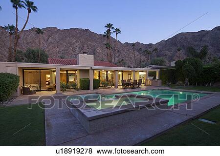 House Exterior with swimming pool View Large Photo Image Stock Photo - House Exterior with swimming pool. Fotosearch