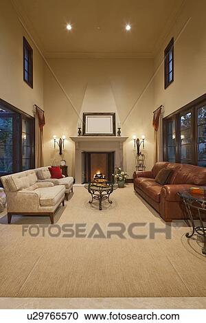 Stock Image - Living room with fireplace. Fotosearch