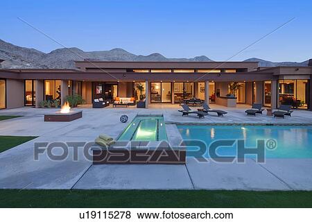 Luxury House Exterior with swimming pool View Large Photo Image Stock Photo - Luxury House Exterior with swimming pool. Fotosearch