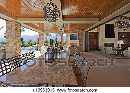 Outdoor covered dining area and patio View Large Photo Image Stock Image - Outdoor covered dining area and patio. Fotosearch