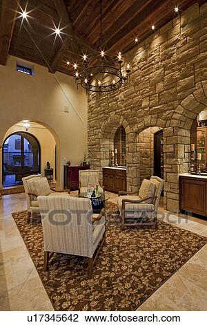 Stylish living room with high ceiling View Large Photo Image Stock Image - Stylish living room with high ceiling. Fotosearch