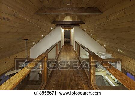 Stock Image - Timber Mezzanine walkway. Fotosearch