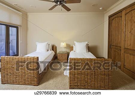 Twin bedroom interior View Large Photo Image Stock Photo - Twin bedroom interior. Fotosearch