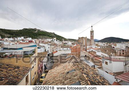 Stock Photo - Rooftops of Sagunto, Spain. Fotosearch