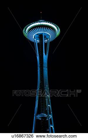 Space Needle at night, Seattle View Large Photo Image Stock Photograph - Space Needle at night, Seattle . Fotosearch