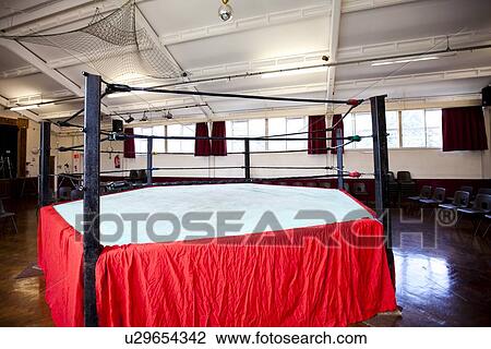 Stock Image - Empty wrestling ring in club. Fotosearch