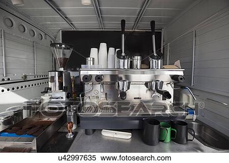 Coffee machine in mobile shop View Large Photo Image Stock Photography - Coffee machine in mobile shop. Fotosearch