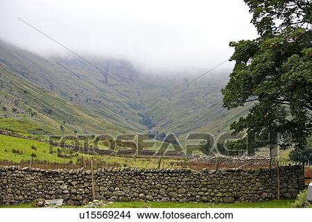 Picture - Stone fence across a field. Fotosearch