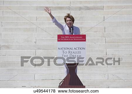 Stock Photo - Congresswoman Nancy Pelosi and Majority and Minority House Speaker speaks at Action to Realize the Dream march and rally commemorating the 50th Anniversary of the march on Washington, D. C.. Fotosearch