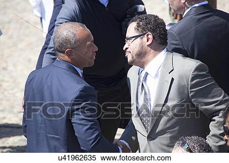 Stock Photography - Governor Deval Patrick meets Dr. Michael Eric Dyson at the National Action to Realize the Dream march and rally commemorating the 50th Anniversary of the march on Washington, D. C.. Fotosearch