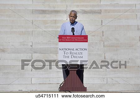 Stock Image - Julian Bond, former chairman of NAACP speaks at National Action to Realize the Dream march and rally commemorating the 50th Anniversary of the march on Washington, D. C.. Fotosearch