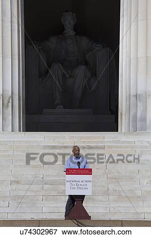 Stock Photo - Julian Bond, former chairman of NAACP speaks at National Action to Realize the Dream march and rally commemorating the 50th Anniversary of the march on Washington, D. C.. Fotosearch