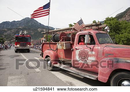 Stock Image - July 4 Independence Day parade, Ouray Colorado. Fotosearch