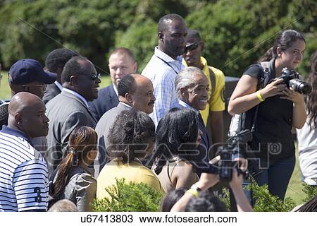 Stock Image - Martin Luther King III and Reverend Al Sharpton arrive at the National Action to Realize the Dream march and rally commemorating the 50th Anniversary of the march on Washington, D. C.. Fotosearch