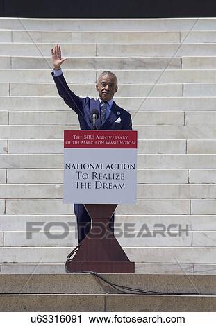 Stock Image - MSNBC TV host Reverend Al Sharpton speaks at the National Action to Realize the Dream march and rally commemorating the 50th Anniversary of the march on Washington, D. C.. Fotosearch