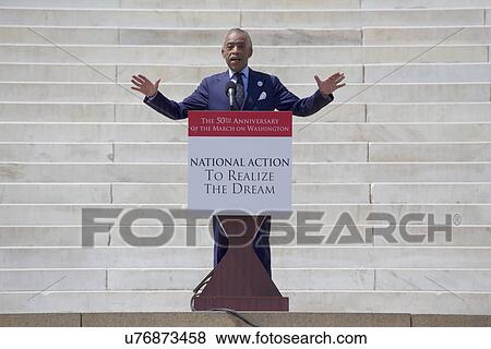 Stock Photo - MSNBC TV host Reverend Al Sharpton speaks at the National Action to Realize the Dream march and rally commemorating the 50th Anniversary of the march on Washington, D. C.. Fotosearch