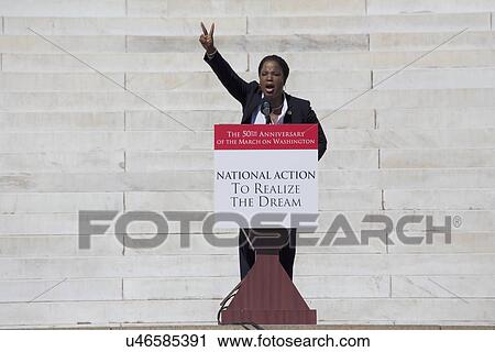 Stock Image - NAACP Chairwoman, Roslyn Brock speaks at the National Action to Realize the Dream march and rally commemorating the 50th Anniversary of the march on Washington, D. C.. Fotosearch