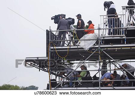 Stock Image - National press, television and media on press stand at Martin Luther King "I have a Dream" speech 50th Anniversary. Fotosearch