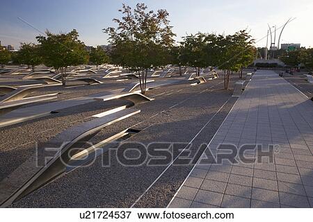Stock Photo - The Pentagon Memorial honors 184 Americans who lost their life on 9/11/2001, Washington D. C.. Fotosearch