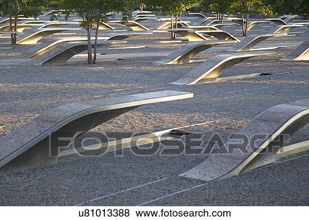 Stock Photo - The Pentagon Memorial honors 184 Americans who lost their life on 9/11/2001, Washington D. C.. Fotosearch
