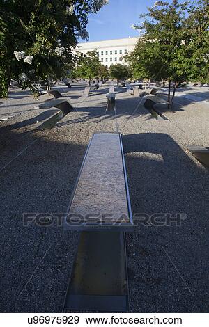 Stock Photo - The Pentagon Memorial honors 184 Americans who lost their life on 9/11/2001, Washington D. C.. Fotosearch