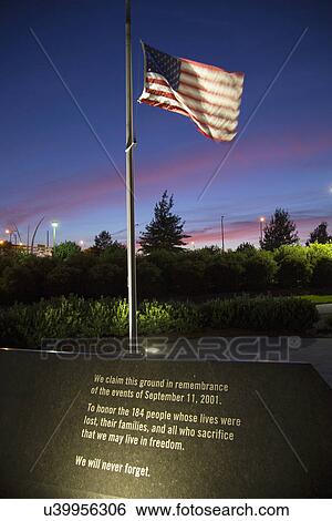 Stock Photograph - The Pentagon Memorial honors 184 Americans who lost their life on 9/11/2001, Washington D. C.. Fotosearch