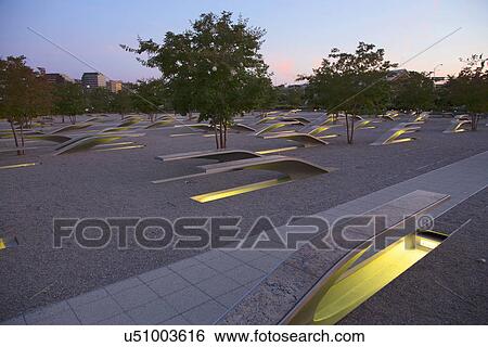 Stock Photograph - The Pentagon Memorial honors 184 Americans who lost their life on 9/11/2001, Washington D. C.. Fotosearch