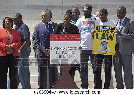Stock Photo - Trayvon Martin's Mother speaks at National Action to Realize the Dream march and rally commemorating the 50th Anniversary of the march on Washington, D. C.. Fotosearch