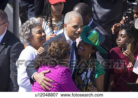 Stock Photo - US Attorney General Eric Holder at the National Action to Realize the Dream march and rally commemorating the 50th Anniversary of the march on Washington, D. C.. Fotosearch