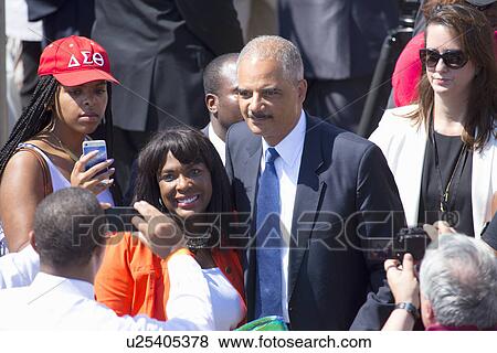 Stock Photo - US Attorney General Eric Holder at the National Action to Realize the Dream march and rally commemorating the 50th Anniversary of the march on Washington, D. C.. Fotosearch