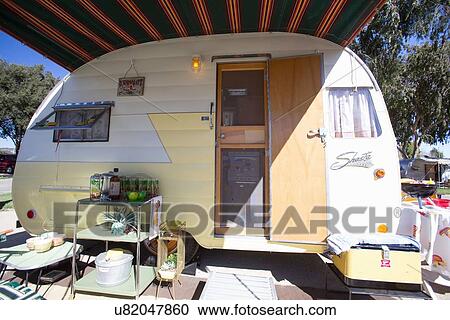 Stock Image - Vintage Trailers and Campers, the 4th Annual Vintage Trailer Bash, Flying Flag RV Resort, Buellton, California. Fotosearch
