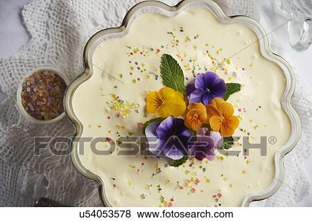 Bowl Of Homemade Sherry Trifle With Flowers View Large Photo Image Stock Photo - Bowl Of Homemade Sherry Trifle With Flowers. Fotosearch