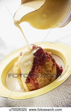 Bowl Of Steamed Jam Pudding With Jug Of Custard View Large Photo Image Stock Photography - Bowl Of Steamed Jam Pudding With Jug Of Custard. Fotosearch