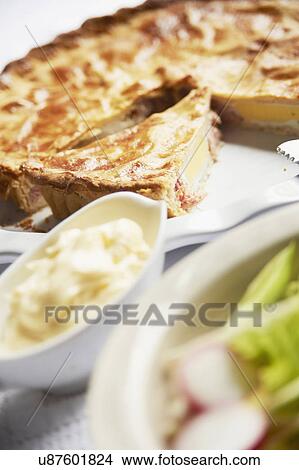 Picture - Homemade Ham And Egg Pie On Plate. Fotosearch