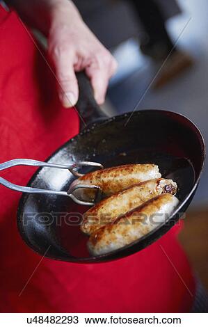 Man Cooking Sausages In Frying Pan View Large Photo Image Stock Image - Man Cooking Sausages In Frying Pan. Fotosearch