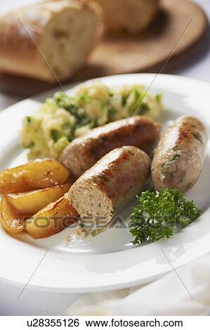 Plate Of Pork And Leek Sausages With Bubble And Squeak View Large Photo Image Stock Photograph - Plate Of Pork And Leek Sausages With Bubble And Squeak. Fotosearch