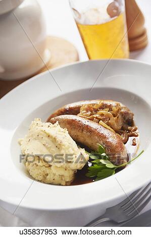 Plate Of Pork Sausages With Mustard Mash View Large Photo Image Stock Image - Plate Of Pork Sausages With Mustard Mash . Fotosearch