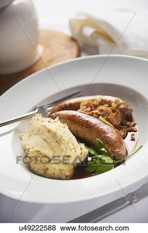Plate Of Pork Sausages With Mustard Mash View Large Photo Image Stock Photo - Plate Of Pork Sausages With Mustard Mash . Fotosearch