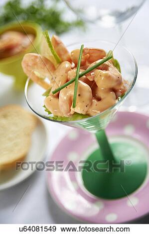Prawn Cocktail Served In Glass View Large Photo Image Stock Photo - Prawn Cocktail Served In Glass. Fotosearch