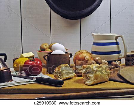 Rural Kitchen Table With Bread Tomato Eggs and Jug View Large Photo Image Stock Image - Rural Kitchen Table With Bread Tomato Eggs and Jug. Fotosearch
