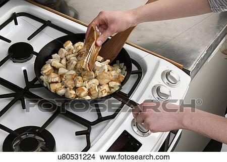 Adding spice mix to frying chicken pieces View Large Photo Image Picture - Adding spice mix to frying chicken pieces. Fotosearch