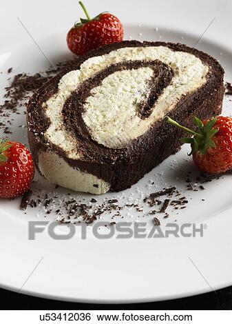 An individual portion of chocolate roulade View Large Photo Image Stock Photograph - An individual portion of chocolate roulade. Fotosearch