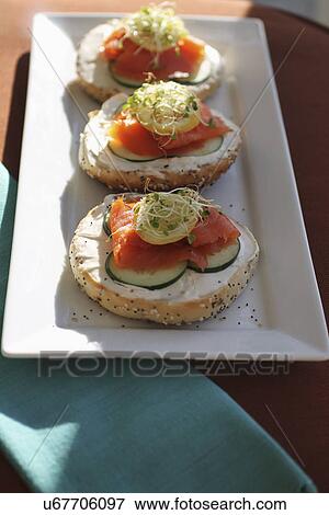 Bagel Served With Smoked Salmon And Cream Cheese View Large Photo Image Stock Photo - Bagel Served With Smoked Salmon And Cream Cheese. Fotosearch