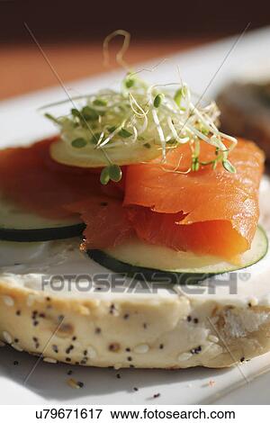 Bagel Served With Smoked Salmon And Cream Cheese View Large Photo Image Stock Photo - Bagel Served With Smoked Salmon And Cream Cheese. Fotosearch