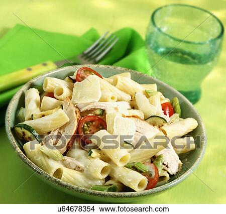 Picture - Bowl Of Cheese Tortiglioni With Tomato And Courgette. Fotosearch