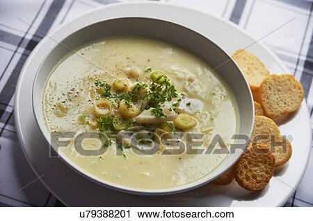 Bowl Of Homemade Leek And Potato Soup View Large Photo Image Stock Image - Bowl Of Homemade Leek And Potato Soup. Fotosearch